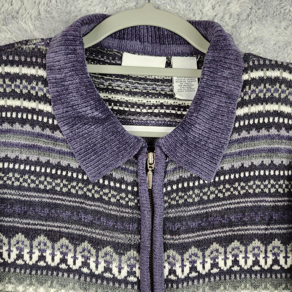 Vintage Croft & Barrow Sweater Womens Medium Purple Fair Isle Zip Knit Jacket